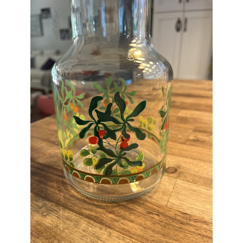 Vintage Kig Indonesia Glass Juice Carafe Pitcher with Berries Motif 9" - Picture 2 of 7